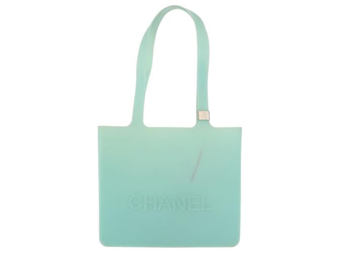 Chanel Borsa Tote in gomma blu turchese CC Auth BA6869 - vista 13