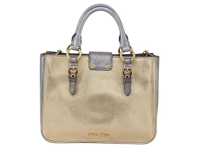 Borsa Miu Miu Madras in pelle 2 in 1 oro Auth mr1549 D'oro - vista 2