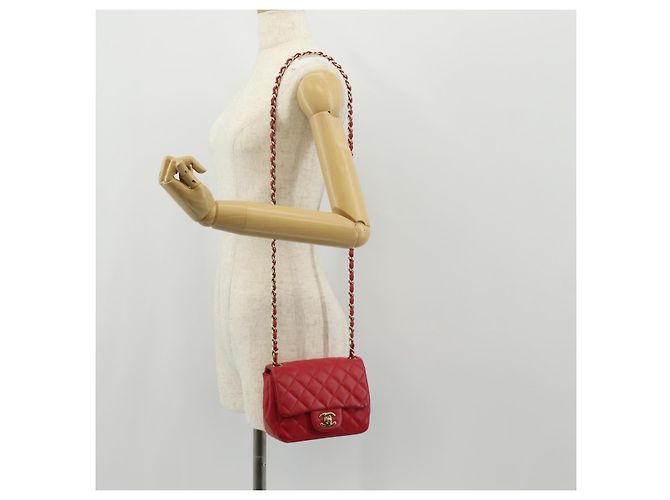 CHANEL Matelassé 17 Borsa a Spalla con Catena in Pelle di Agnello Rossa Oro CC Auth 144831SAM Rosso D'oro - vista 30