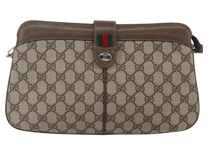 Borsa Gucci GG Supreme Web Sherry Line in PVC beige, oro e rosso 904 02 043 Auth BA7799 D'oro - vista 13