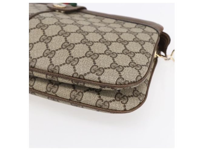Borsa Gucci GG Supreme Web Sherry Line in PVC beige, oro e rosso 904 02 043 Auth BA7799 D'oro - vista 14