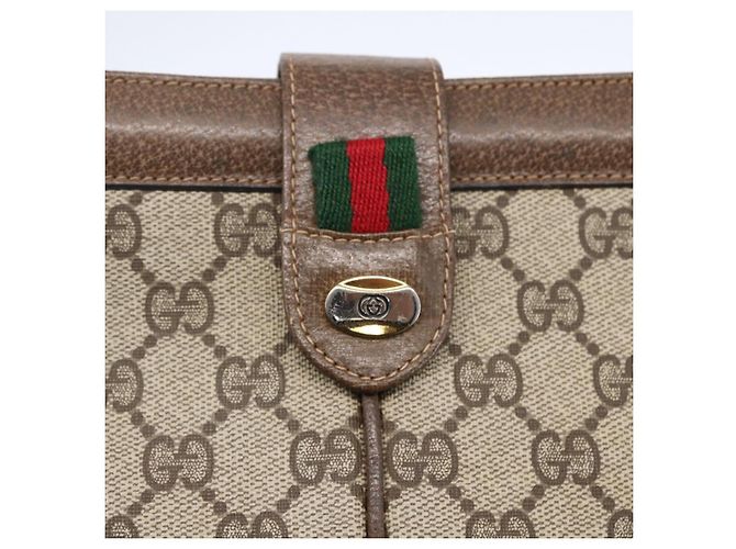 Borsa Gucci GG Supreme Web Sherry Line in PVC beige, oro e rosso 904 02 043 Auth BA7799 D'oro - vista 18