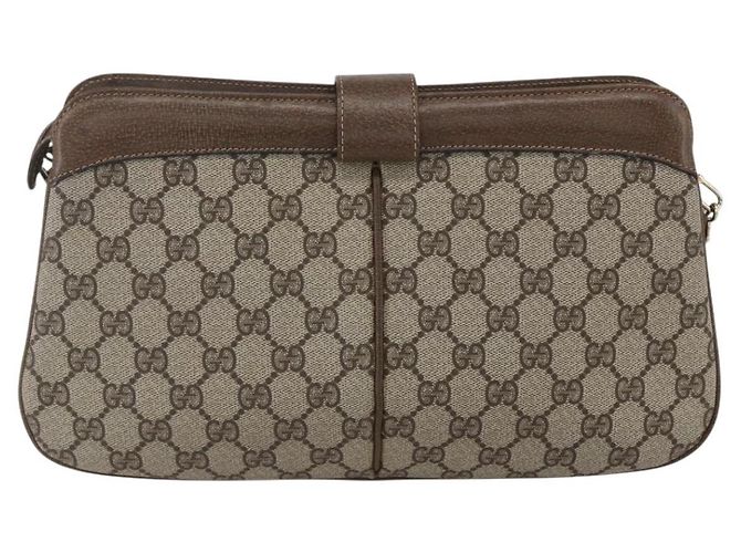 Borsa Gucci GG Supreme Web Sherry Line in PVC beige, oro e rosso 904 02 043 Auth BA7799 D'oro - vista 2