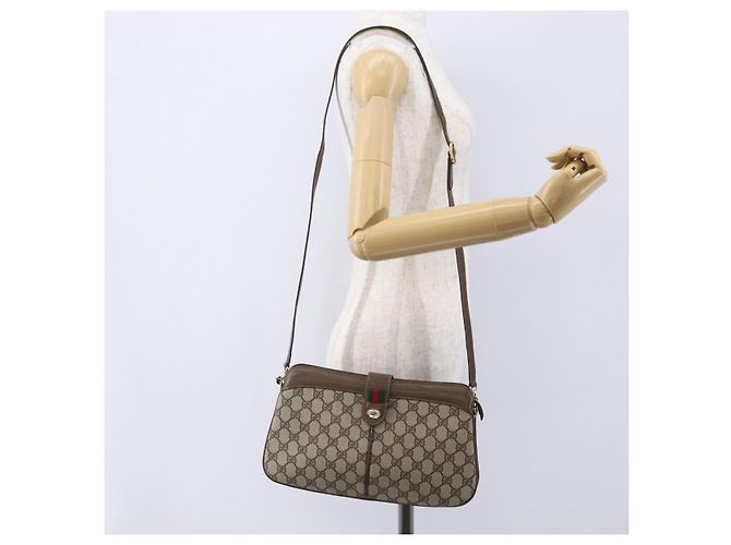 Borsa Gucci GG Supreme Web Sherry Line in PVC beige, oro e rosso 904 02 043 Auth BA7799 D'oro - vista 24