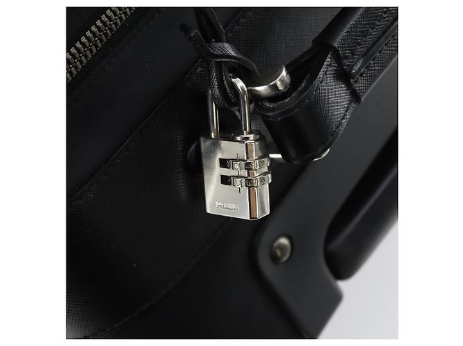 Saffiano Valigia PRADA in pelle Safiano Nera Argento Auth mr1541 Nero - vista 23