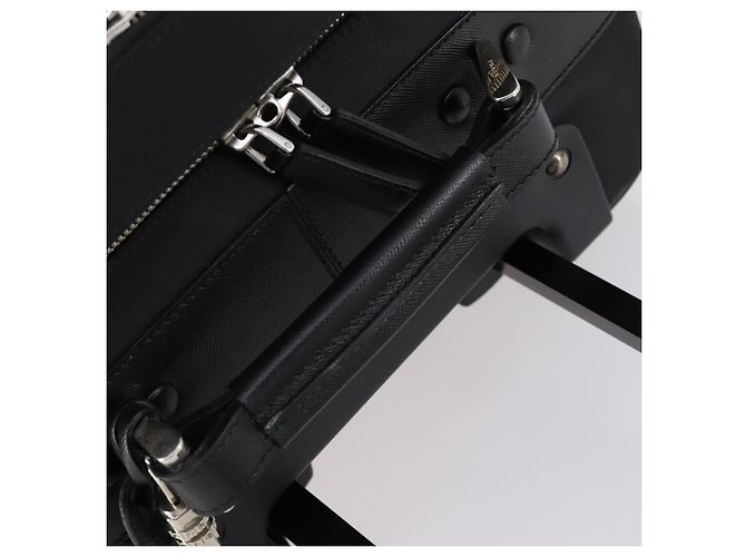 Saffiano Valigia PRADA in pelle Safiano Nera Argento Auth mr1541 Nero - vista 9