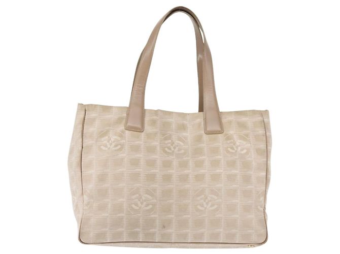 CHANEL Nuova Borsa Tote da Viaggio Nylon Beige Oro CC Auth bs30087 D'oro - vista 13