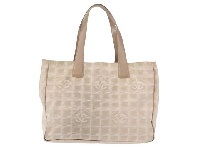 CHANEL Nuova Borsa Tote da Viaggio Nylon Beige Oro CC Auth bs30087 D'oro - vista 2