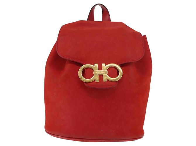 Zaino Salvatore Ferragamo in suede rosso e oro Auth BA6583 D'oro - vista 13