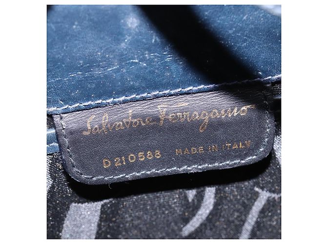 Borsa a Spalla Salvatore Ferragamo Vala in Pelle Blu Navy Oro Auth 148321 D'oro - vista 12