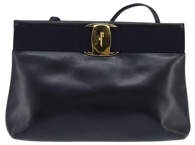 Borsa a Spalla Salvatore Ferragamo Vala in Pelle Blu Navy Oro Auth 148321 D'oro - vista 13