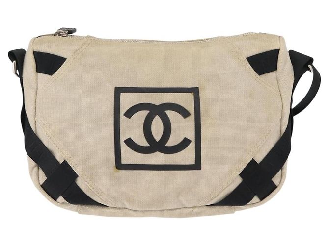 Borsa a Spalla CHANEL Sports COCO Mark Canvas Beige Argento CC Auth 146878 - vista 13