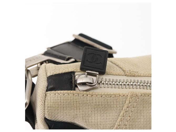 Borsa a Spalla CHANEL Sports COCO Mark Canvas Beige Argento CC Auth 146878 - vista 18