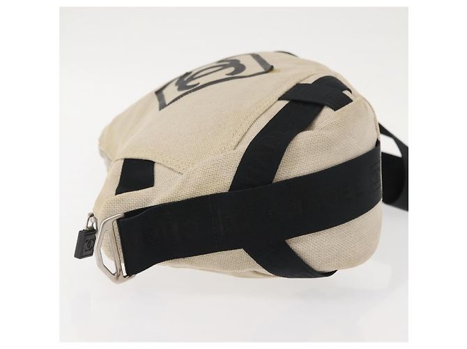 Borsa a Spalla CHANEL Sports COCO Mark Canvas Beige Argento CC Auth 146878 - vista 4