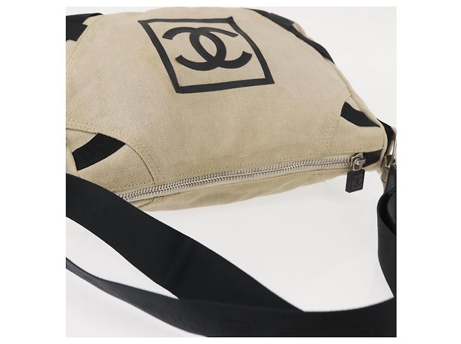 Borsa a Spalla CHANEL Sports COCO Mark Canvas Beige Argento CC Auth 146878 - vista 6