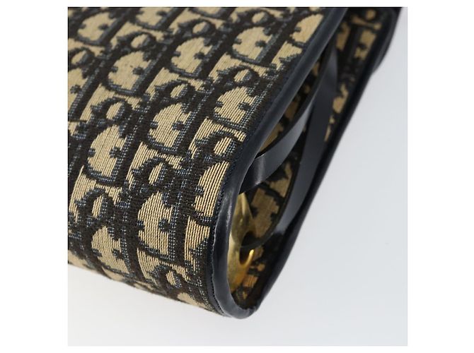 Borsa a Spalla in Tela Trotter Christian Dior Blu Navy Oro Auth 153965 D'oro - vista 12