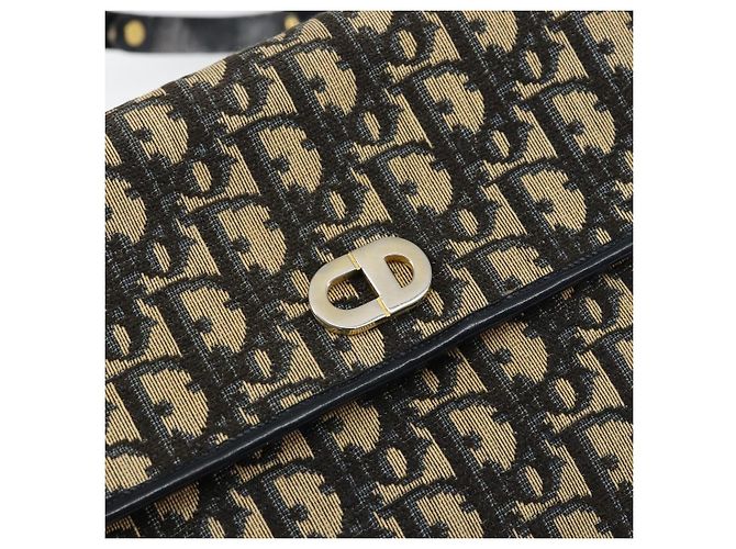 Borsa a Spalla in Tela Trotter Christian Dior Blu Navy Oro Auth 153965 D'oro - vista 14