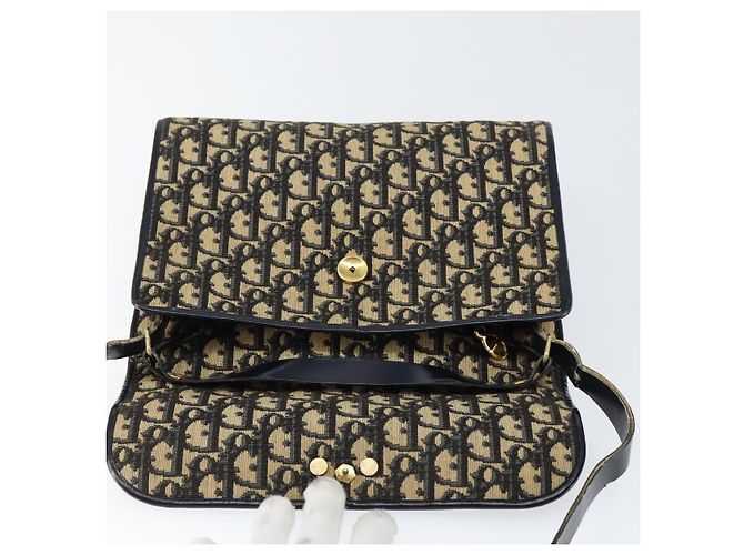 Borsa a Spalla in Tela Trotter Christian Dior Blu Navy Oro Auth 153965 D'oro - vista 15