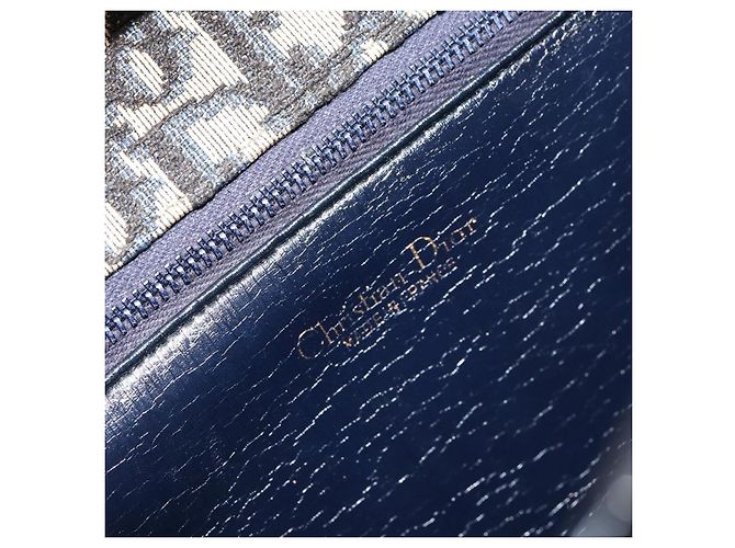 Borsa a Spalla in Tela Trotter Christian Dior Blu Navy Oro Auth 153965 D'oro - vista 16