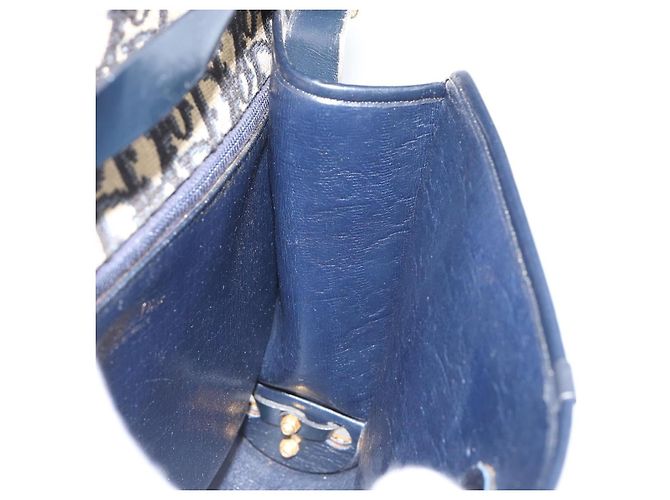 Borsa a Spalla in Tela Trotter Christian Dior Blu Navy Oro Auth 153965 D'oro - vista 18