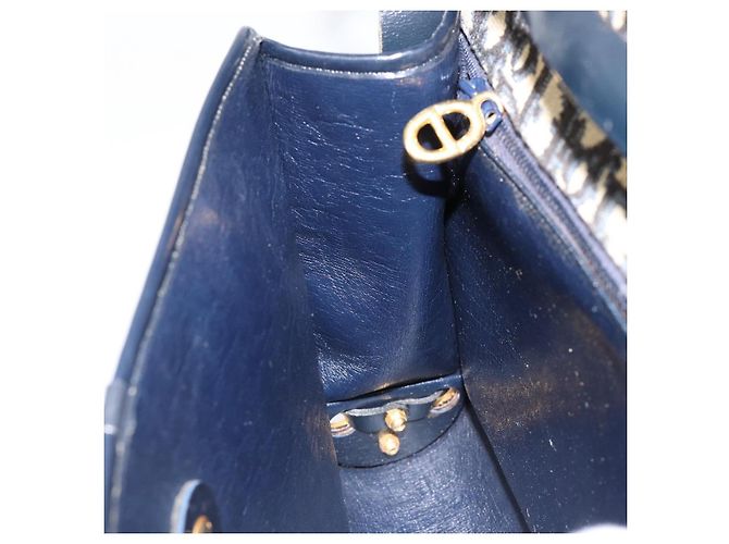 Borsa a Spalla in Tela Trotter Christian Dior Blu Navy Oro Auth 153965 D'oro - vista 19