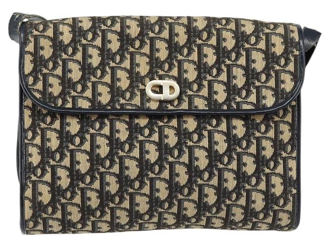 Borsa a Spalla in Tela Trotter Christian Dior Blu Navy Oro Auth 153965 D'oro - vista 2