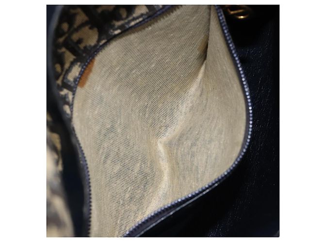 Borsa a Spalla in Tela Trotter Christian Dior Blu Navy Oro Auth 153965 D'oro - vista 21