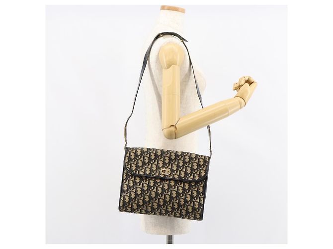 Borsa a Spalla in Tela Trotter Christian Dior Blu Navy Oro Auth 153965 D'oro - vista 22