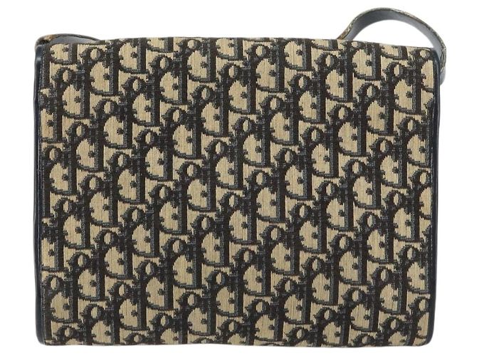 Borsa a Spalla in Tela Trotter Christian Dior Blu Navy Oro Auth 153965 D'oro - vista 3