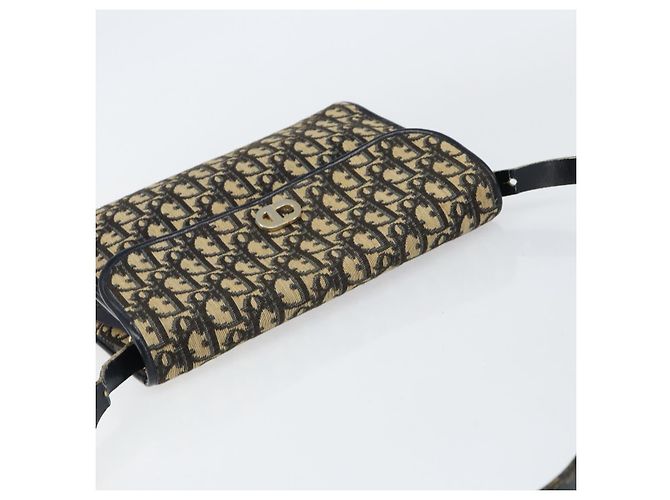 Borsa a Spalla in Tela Trotter Christian Dior Blu Navy Oro Auth 153965 D'oro - vista 6