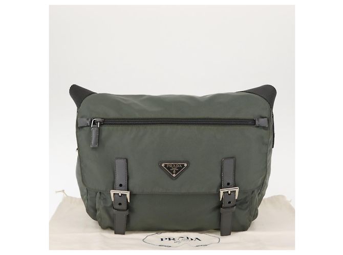Bolsa de Ombro PRADA em Nylon Caqui Auth ki6015 - vista 12