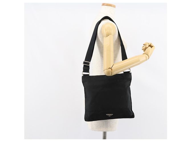 PRADA Borsa a mano in nylon nero argento autentica 153120 - vista 23