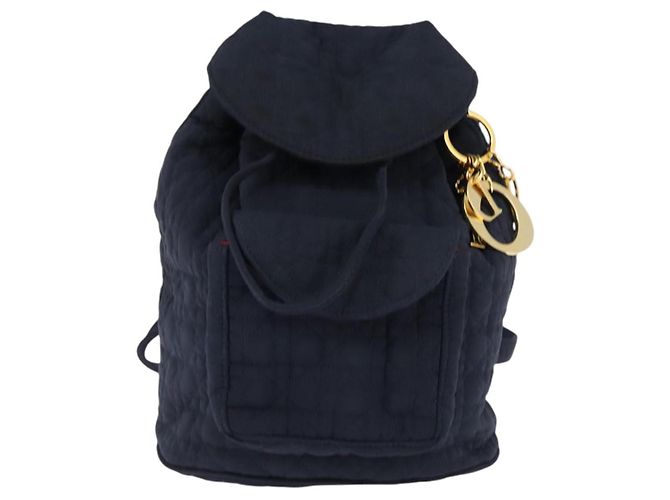 Zaino Canage in nylon blu navy e oro Auth 146576 di Christian Dior D'oro - vista 13