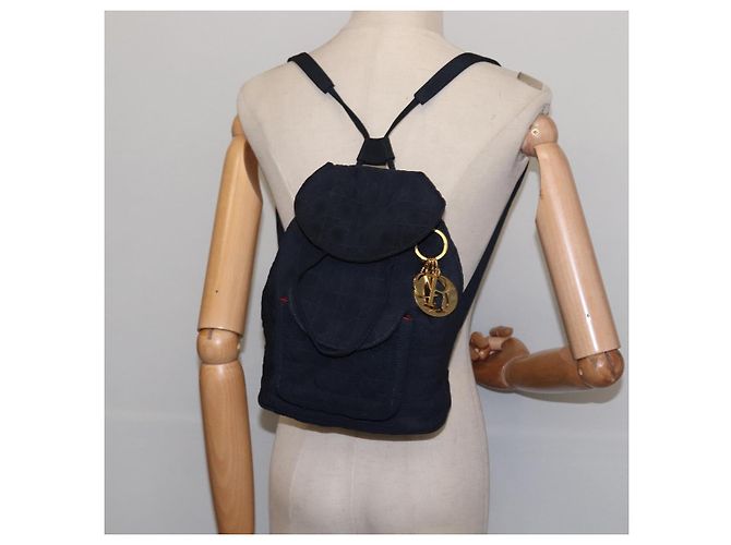 Zaino Canage in nylon blu navy e oro Auth 146576 di Christian Dior D'oro - vista 22