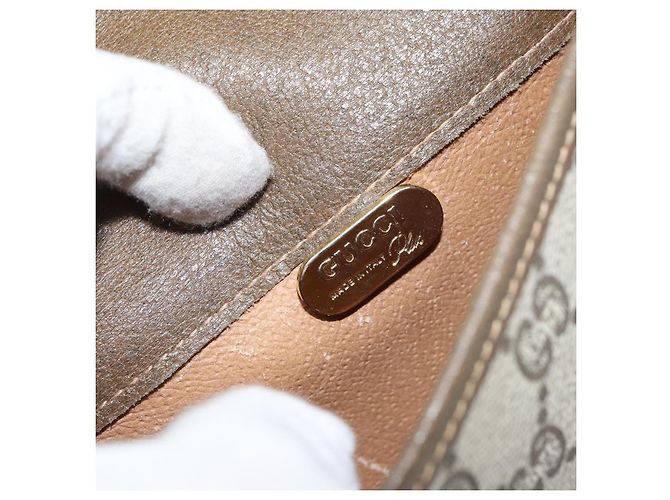 Borsa a Spalla GUCCI GG Plus Supreme PVC Beige Oro Auth ka473 D'oro - vista 16