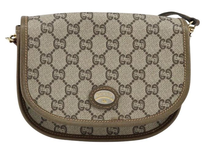 Borsa a Spalla GUCCI GG Plus Supreme PVC Beige Oro Auth ka473 D'oro - vista 2