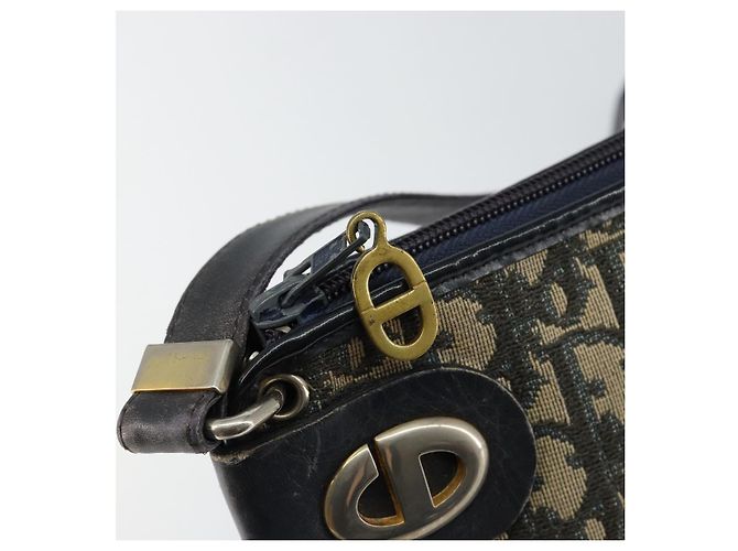 Borsa a Spalla in Tela Trotter Christian Dior Blu Navy Oro Auth 147961 D'oro - vista 11