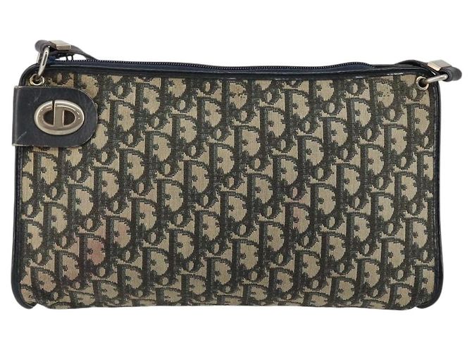 Borsa a Spalla in Tela Trotter Christian Dior Blu Navy Oro Auth 147961 D'oro - vista 13