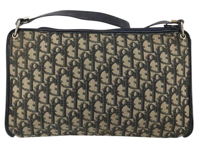 Borsa a Spalla in Tela Trotter Christian Dior Blu Navy Oro Auth 147961 D'oro - vista 2