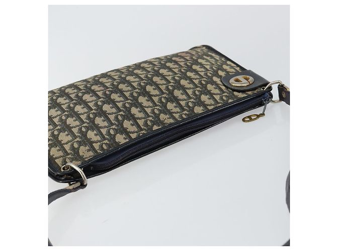 Borsa a Spalla in Tela Trotter Christian Dior Blu Navy Oro Auth 147961 D'oro - vista 6