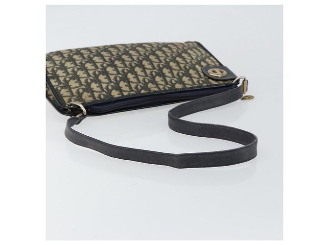 Borsa a Spalla in Tela Trotter Christian Dior Blu Navy Oro Auth 147961 D'oro - vista 7