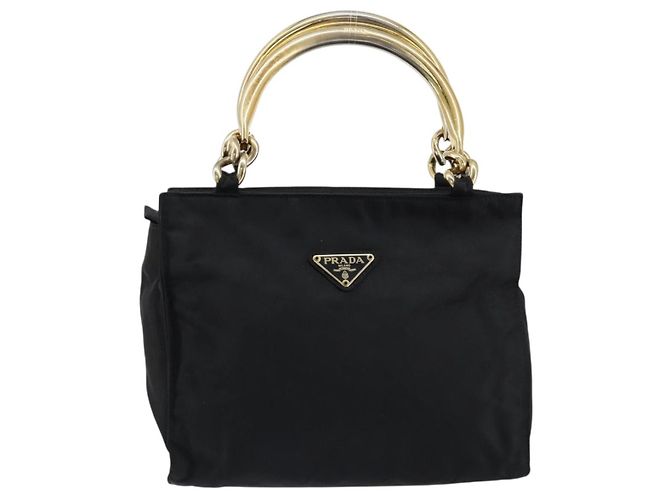 PRADA Borsa a mano in nylon nero e oro Auth yk19626 D'oro - vista 13