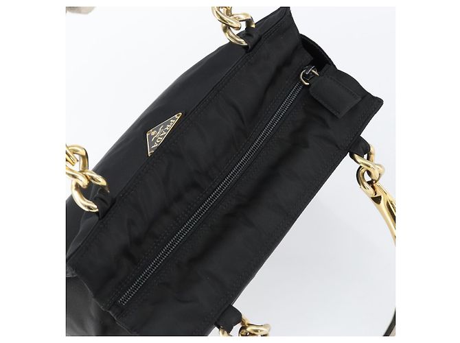 PRADA Borsa a mano in nylon nero e oro Auth yk19626 D'oro - vista 6