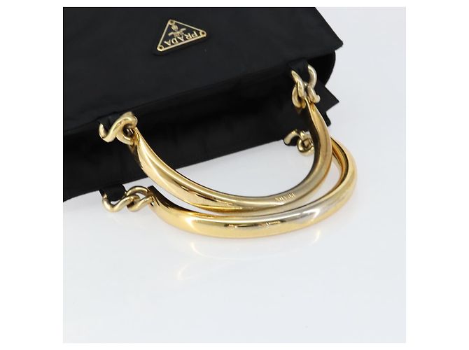 PRADA Borsa a mano in nylon nero e oro Auth yk19626 D'oro - vista 7