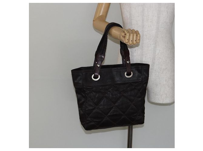 CHANEL Paris Biarritz Tote Tasche Beschichtete Leinwand Dunkelbraun Silber CC Auth bs29897 - Ansicht 24