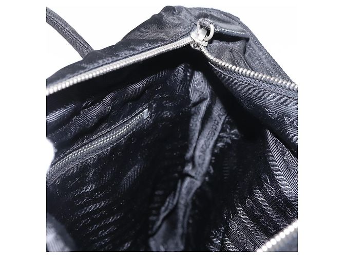 Borsa Tote PRADA in nylon e pelle nera argento autentica ka211 Nero - vista 18