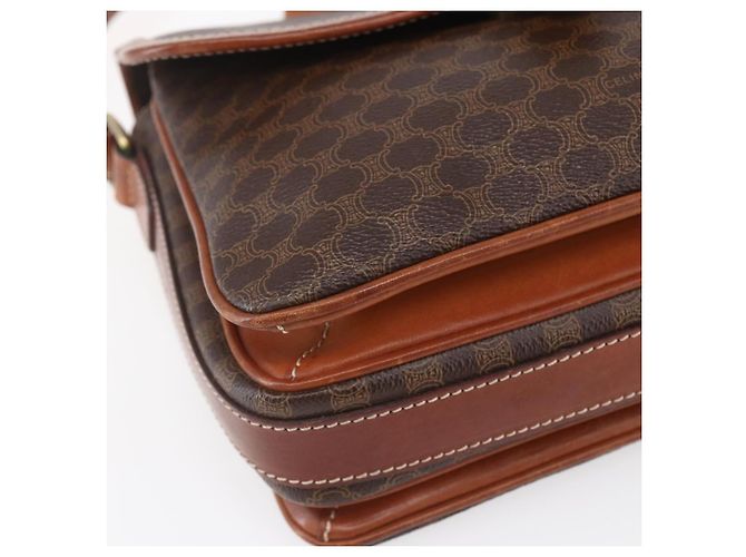 Céline Borsa a Spalla in Tela Macadam CELINE in Pelle PVC Marrone Oro Auth ka209 D'oro - vista 14