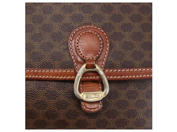 Céline Borsa a Spalla in Tela Macadam CELINE in Pelle PVC Marrone Oro Auth ka209 D'oro - vista 17