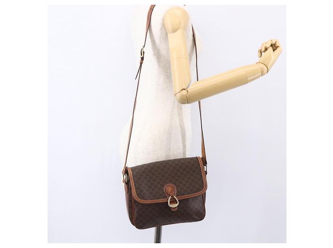 Céline Borsa a Spalla in Tela Macadam CELINE in Pelle PVC Marrone Oro Auth ka209 D'oro - vista 26