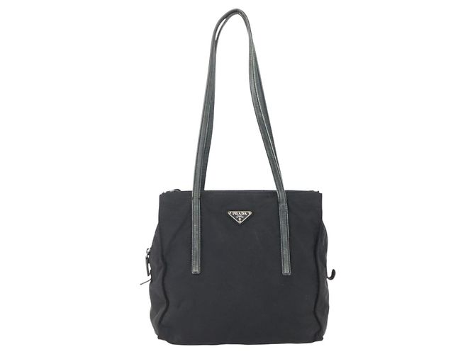 PRADA Borsa a mano in nylon nero argento Auth 154514 - vista 13